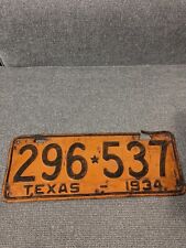 1934 Texas Passenger Car Original License Plate 296-537 picture