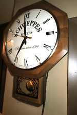 VINTAGE SCHWEPPES MIXERS WOODEN ADVERTISING ELECTRIC PENDULUM 12/1974 WALL CLOCK picture