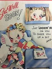 VINTAGE 1940s Get Well CARD  Little Girl 