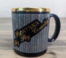 Vtg Retro Montana Big Sky Country Souvenir Ceramic Coffee Mug Cup Blue & Gold picture