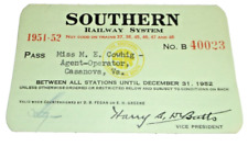 1951 1952  SOUTHERN RAILWAY COMPANY EMPLOYEE PASS  #40023 picture
