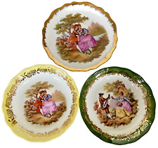 Limoges France 3 Miniature Plates Courting Couple pattern Two X 3.7