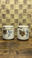 Japanese Vintage Earthware Rare Set Of 2 Yunomi Art Pottery Tea Cups Stamped picture
