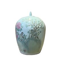 Oriental Distressed Marks Off White Flower Birds Porcelain Oval Jar ws2612 picture