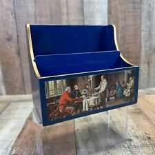 Vintage Brooks Brothers Lacquered Blue Wood Letter,Mail,Bill Rack Caddy Amazing picture