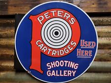 VINTAGE PETERS CARTRIDGES PORCELAIN SIGN FLANGE GUN AMMO RIFLE SHOOTING GALLERY picture