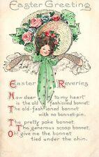Easter Greeting 1910 Postcard AMP Co Girl Bonnet Poem USA Antique  picture