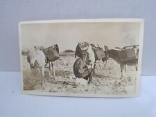 RPPC Real Photo Postcard Of man in desert with Three pack Mules  picture