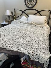 Vintage Cream Color Crochet Lace Tablecloth King Coverlet 104” x 86” BEAUTIFUL picture