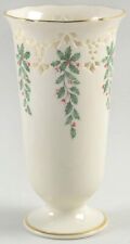 Vintage Lenox Holiday Pierced Vase With Holly Berry Motif And Scalloped Rim picture