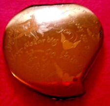 Vintage Elgin American Heart Shaped Makeup Powder Compact Gold tone Cherub   picture