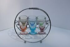 RETRO VTG MID-CENTURY Modern Set 6 Colorful SHOT Glasses CADDY (vv) picture