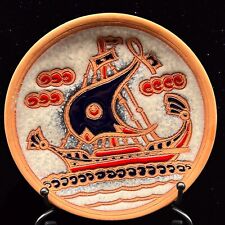 Bonis Rhodes Pottery Oar Ship Pottery Plate Hand Made Rhodes Greece Vintage 4.5” picture