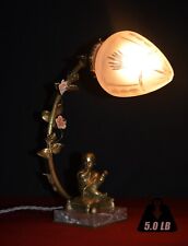 Rare Louis-Albert Carvin original 1930s French art deco lamp brass putti cherub picture