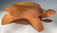 Vintage 1970s Handcrafted Sculptural Wood Turtle Figure Modern Art Pot Stand picture