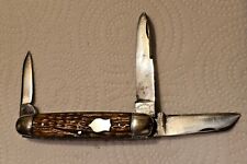 Vintage 1920s Cattaraugus Little Valley NY Jigged Bone Handles -3 Blade  Knife.  picture