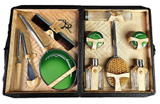 Rare 1930's Art Deco Era Green Complete 10 Piece Dresser Beauty Set In Keyed Box picture