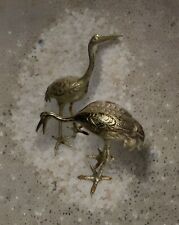 Set 2 Vtg Brass Pair of Crane Heron Egret Bird Figurines Japan Approx 10” Patina picture