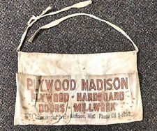 Vtg Antique PLYWOOD Madison Wisconsin Canvas Advertising Tool Apron Bag Belt picture