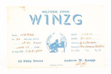 1946 Amateur Ham Radio QSL Card Milford Conn W1NZG Andrew Knapp picture