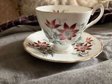 Crownford china cup & saucer  White w/gold trim - red daisies Mother's Day gift picture