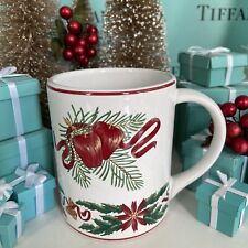Tiffany&Co “Tiffany Holly” Mug Cup Coffee Tea Christmas Red Trim 14oz 1992 picture