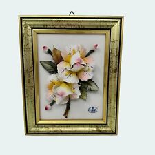 Vintage Capodimonte 3D Porcelain Orchids Flowers Gold Framed Wall Plaque Italy picture