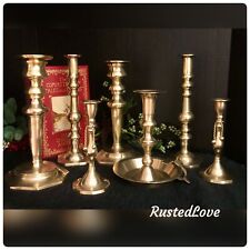 7 Brass Polished Candle holders Vintage Party / Wedding / Holiday candlesticks * picture