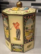 VTG c1950's MacGregor Tin Container: Golf Motif; Made in Belgium; Golfer Image picture
