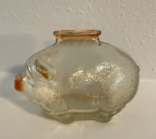 Vintage Anchor Hocking Small Carnival Glass Pig Piggy Coin Bank Amber picture