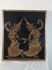Vintage Framed Black Brown Hindu Dancing Goddess Artwork Print 21 x 22 in picture