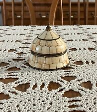Vintage Moroccan Brass Inlaid Bone Lidded Bell Dome Shape Trinket Box picture