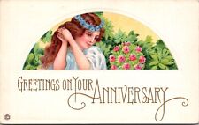 Anniversary Postcard Beautiful Woman with Flowers picture