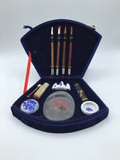 Vintage Chinese Calligraphy Set in Deep Royal Blue Velvet Box picture