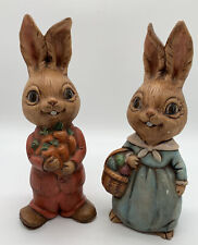 Vntg 1976 Hand Painted Mr & Mrs. Easter Bunny Rabbit Ceramic 9.5” Figurines Read picture