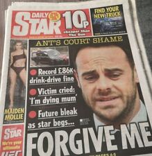 DAILY STAR  newspaper april 17th 2018 ant and dec ants court shame drink driving picture