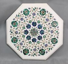 Vintage PIETRA DURA White MOSAIC Octagonal INLAID Handcrafted MARBLE TABLE TOP picture