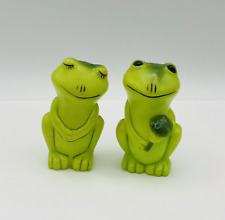 Vintage Hard Plastic Green Frog Salt and Pepper Shakers picture