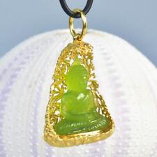 Buddha Image Gold Vermeil Sterling Bodhi Tree Green Chalcedony Pendant 13.48 g picture