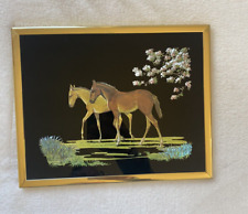 Vintage 1980s Kafka Industries Framed Horses Iridescent Foil Print 8x10 Equestri picture