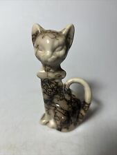 Native American Horse Hair Pottery Sculptured Cat Signed Vail 6.5”x 3” picture