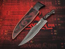 CUSTOM HANDMADE BLACK BOWIE HUNTING KNIFE WITH FIRE DRAGON LEATHER SHEATH picture