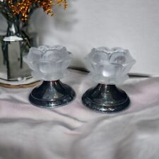  William Adams  Pair Of Frosted Rose Crystal Candle Holders Vintage  picture