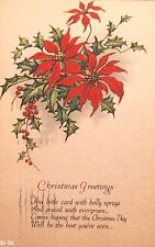 1927 Christmas Greetings Postcard~Poinsettia with Holly. #-2992 picture