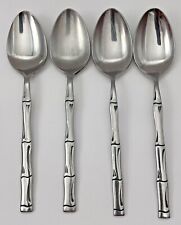 Vintage Stanley Rogers Citadel Bamboo Large Oval Soup Spoons Stainless Lot of 4 picture