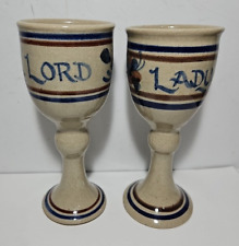 Lord & Lady Handmade & Painted Pottery Goblet Set Renaissance Style Medieval EUC picture