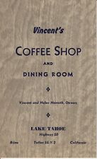 Vintage VINCENT'S COFFEE SHOP & DINING ROOM Menu Bijou Lake Tahoe California picture