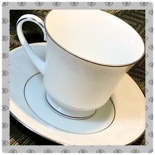 Vintage Noritake Misty 10 Pc Cup & Saucer Sets Platinum Elegant White Floral Rim picture