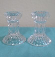 Vintage Set Of 2 Pedestal Clear Crystal Glass Tapered Candle Holders-3