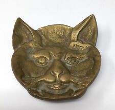 Vintage Cat Face Heavy Brass Ashtray Trinket Tray Footed Ring Dish Decor picture